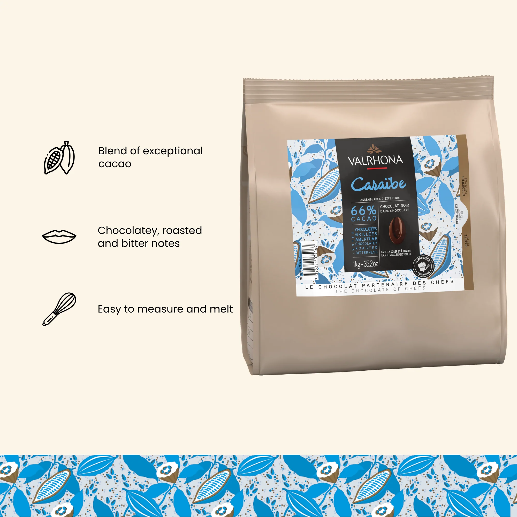 Dark Baking Chocolate Caraibe 66% - 35.27oz - Image 3