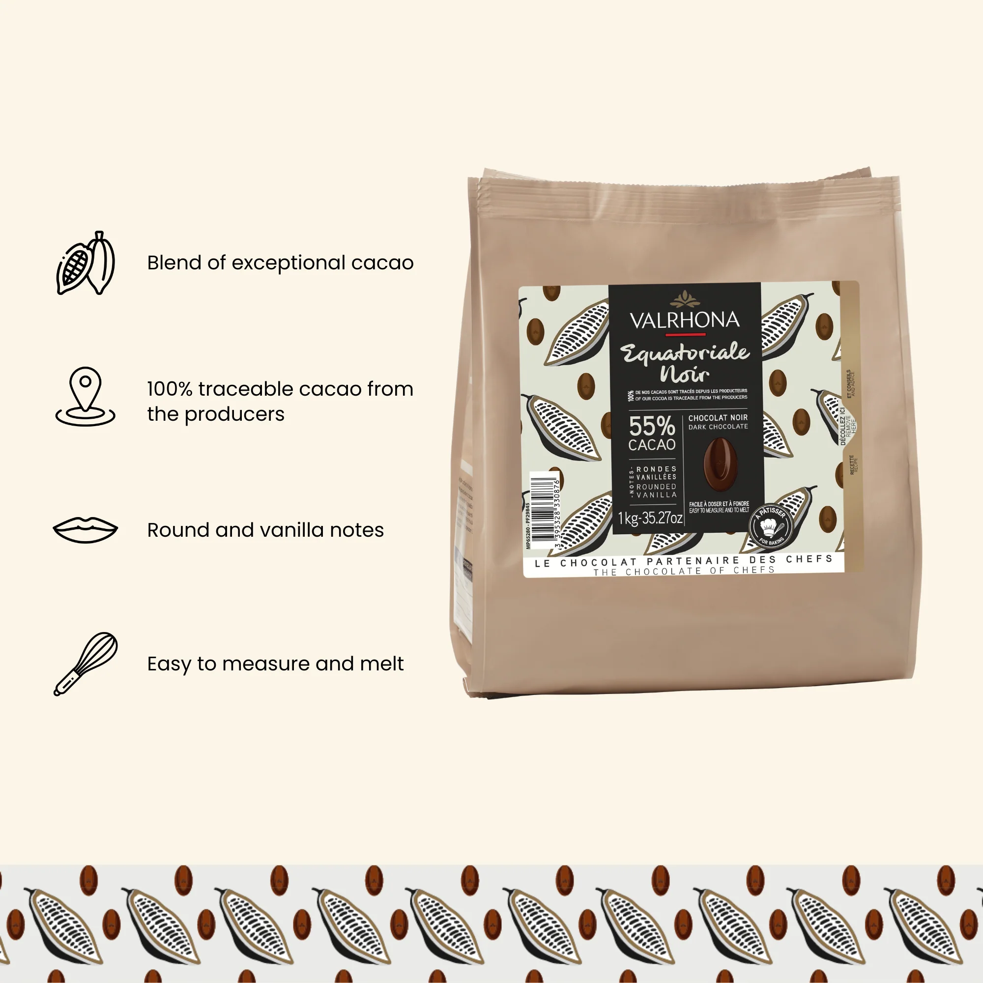 Dark Baking Chocolate Equatoriale Noir 55% - 35.27oz - Image 3