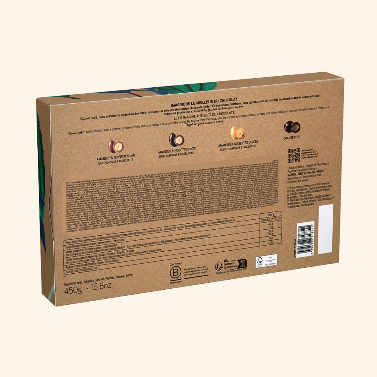 Box of Dark, Milk, Dulcey Chocolate-Covered Almonds, Hazelnuts and Orangettes - 15.8oz - Image 4