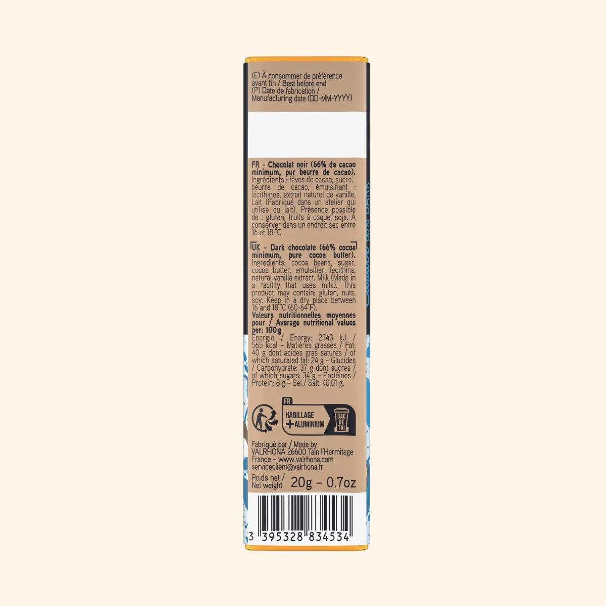 Mini Dark Chocolate Bar Caraïbe 66% - 0.7oz - Image 3