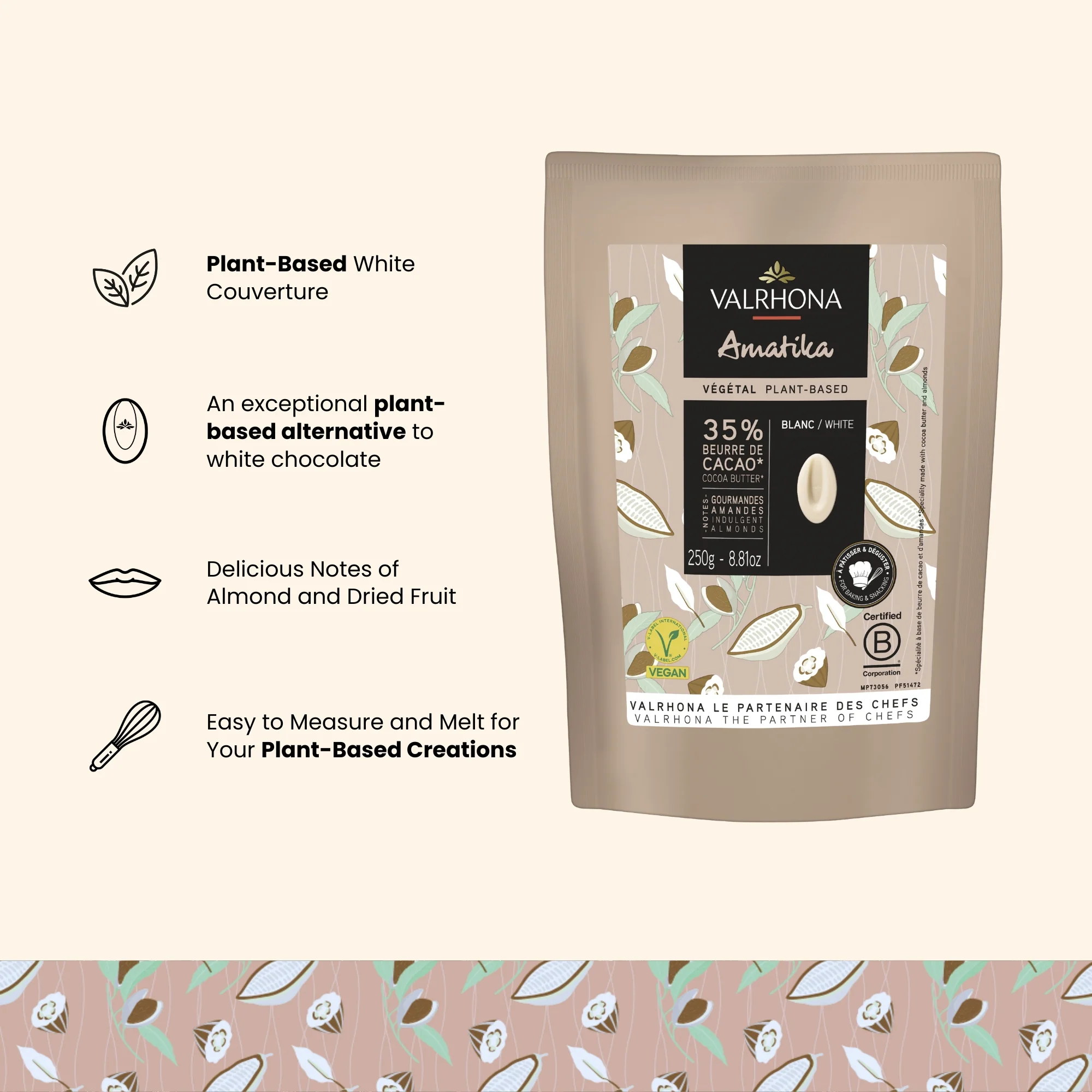 Vegan Baking White Chocolate Amatika 35% – 8.8 oz - Image 3